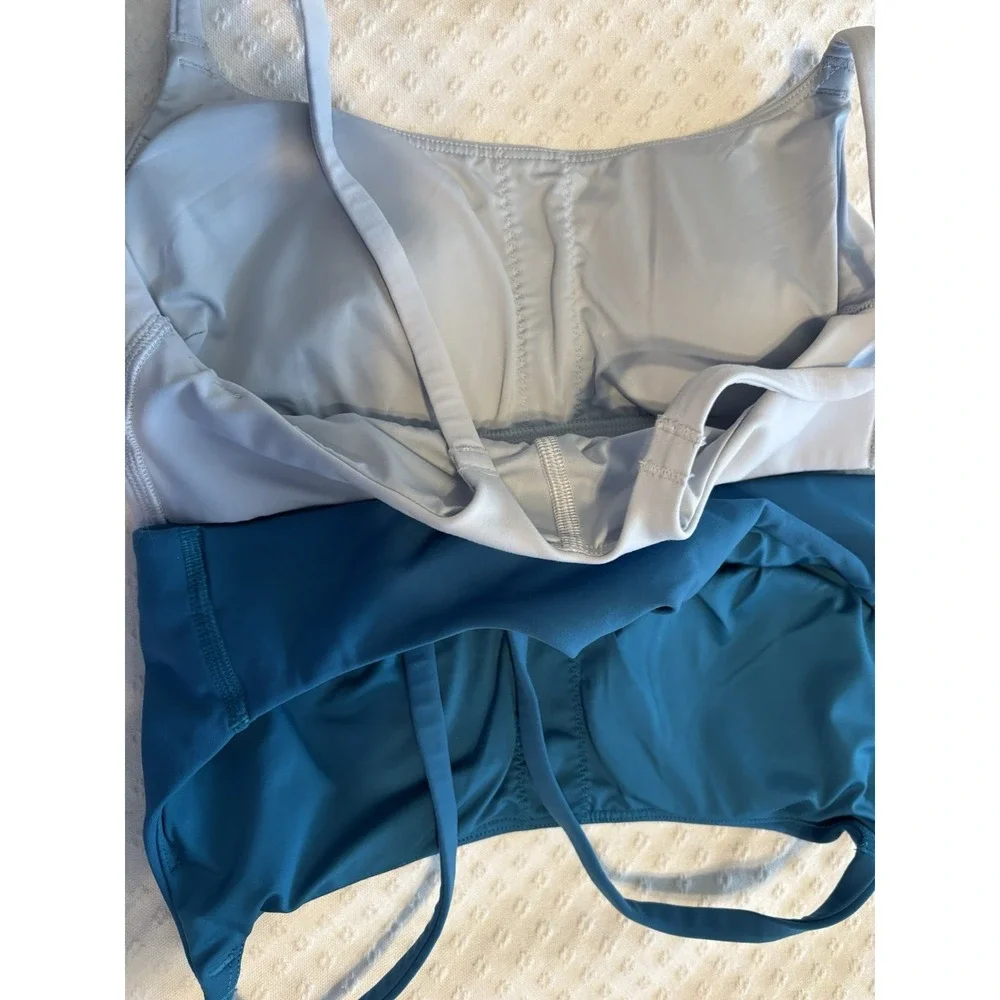 Lululemon Blue Light Gray Pullover Wireless Sports Bra S Women Solid Logo